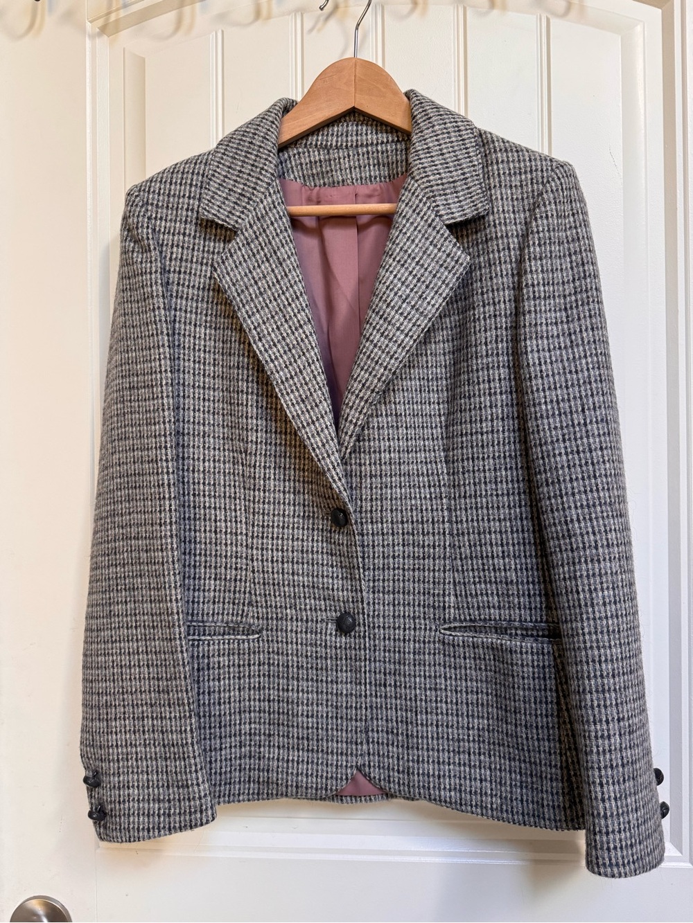 Vintage Gainsborough Parisienne Blue/Grey Houndstooth Tweed Blazer. Size 10
